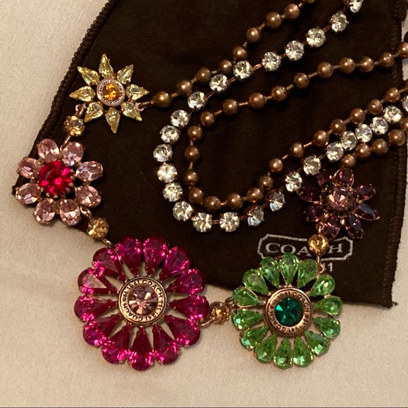 COACH Poppy Swarovski Crystal Flower 3 Strand Necklace 94584 - Picture 2 of 16